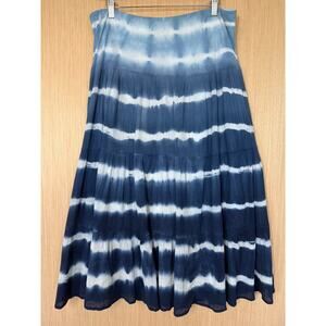 Chaps Tie Dye Gauzy Tiered Maxi Skirt Womens Size Large Blue Boho Festival